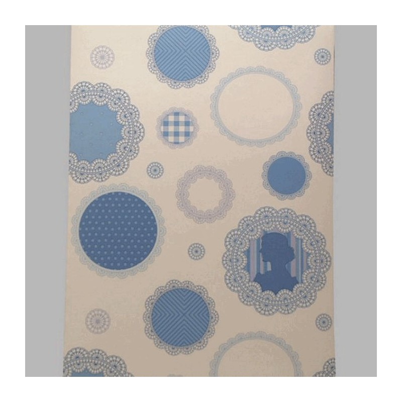 behang portret blauw en wit