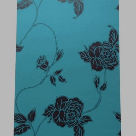 vliesbehang retro petrol roos blauw en zwart
