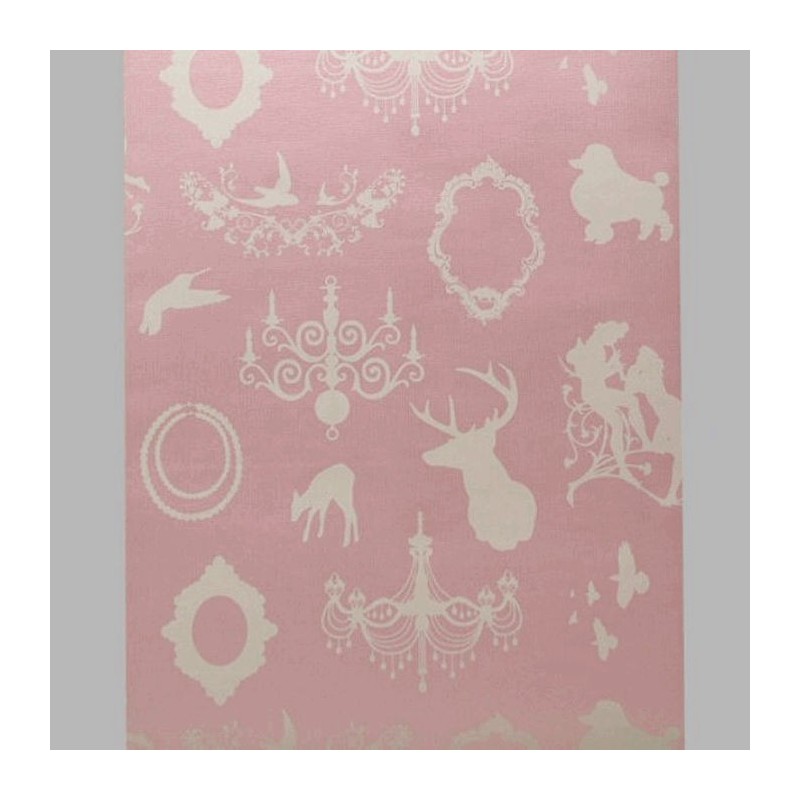 behang frames nostalgie zijde glanzend roze en wit