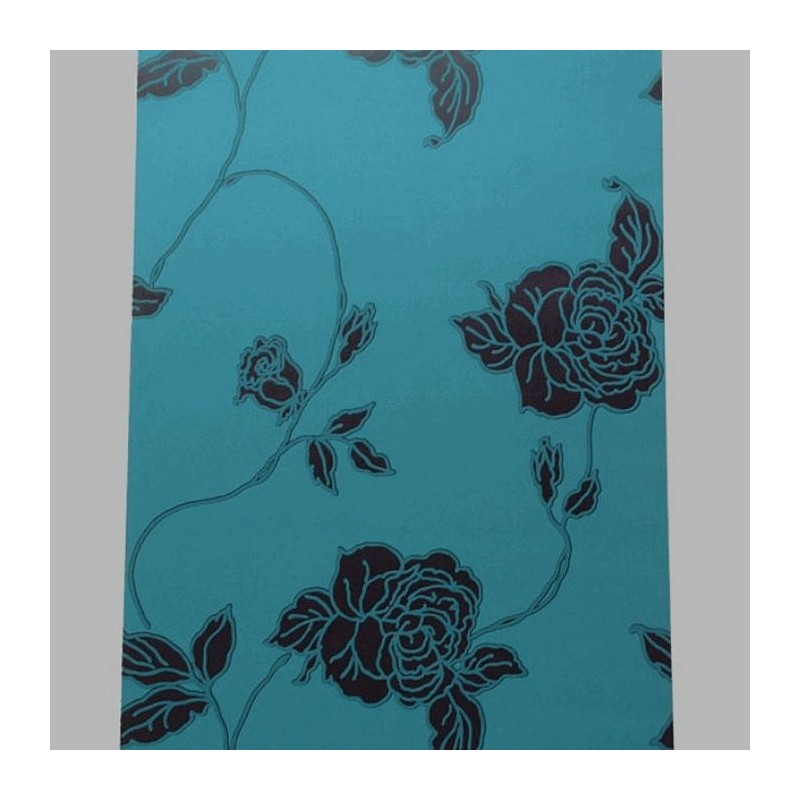 vliesbehang retro petrol roos blauw en zwart