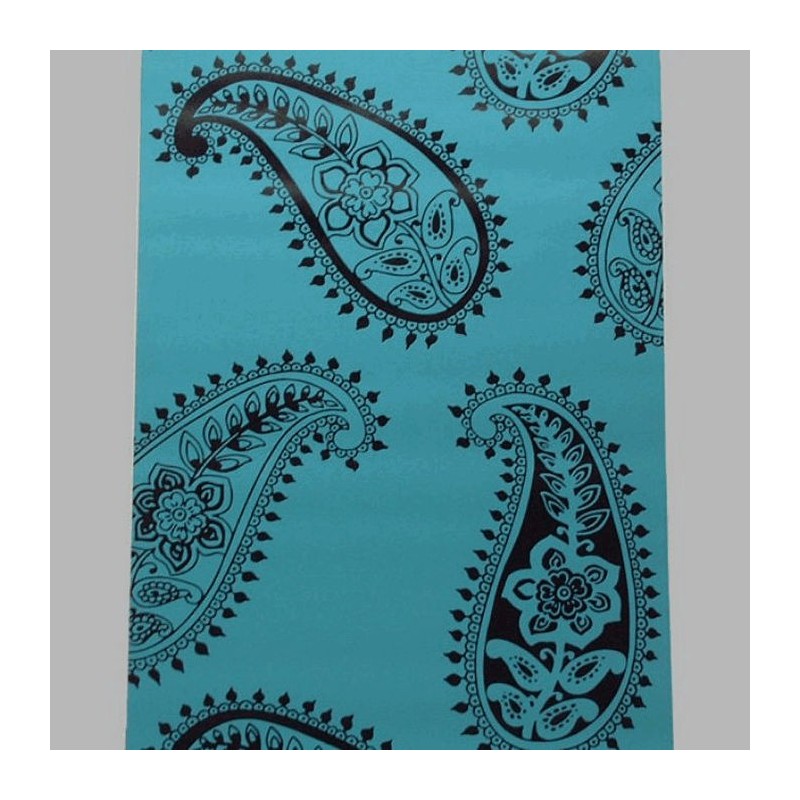vliesbehang retro petrol paisley blauw en zwart
